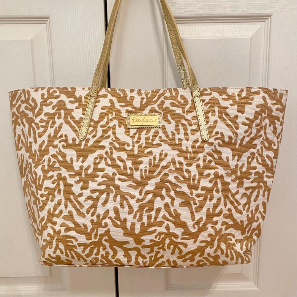 RARE NWOT Lilly Pulitzer Resort Tote Natural Treasure - Picture 3 of 14